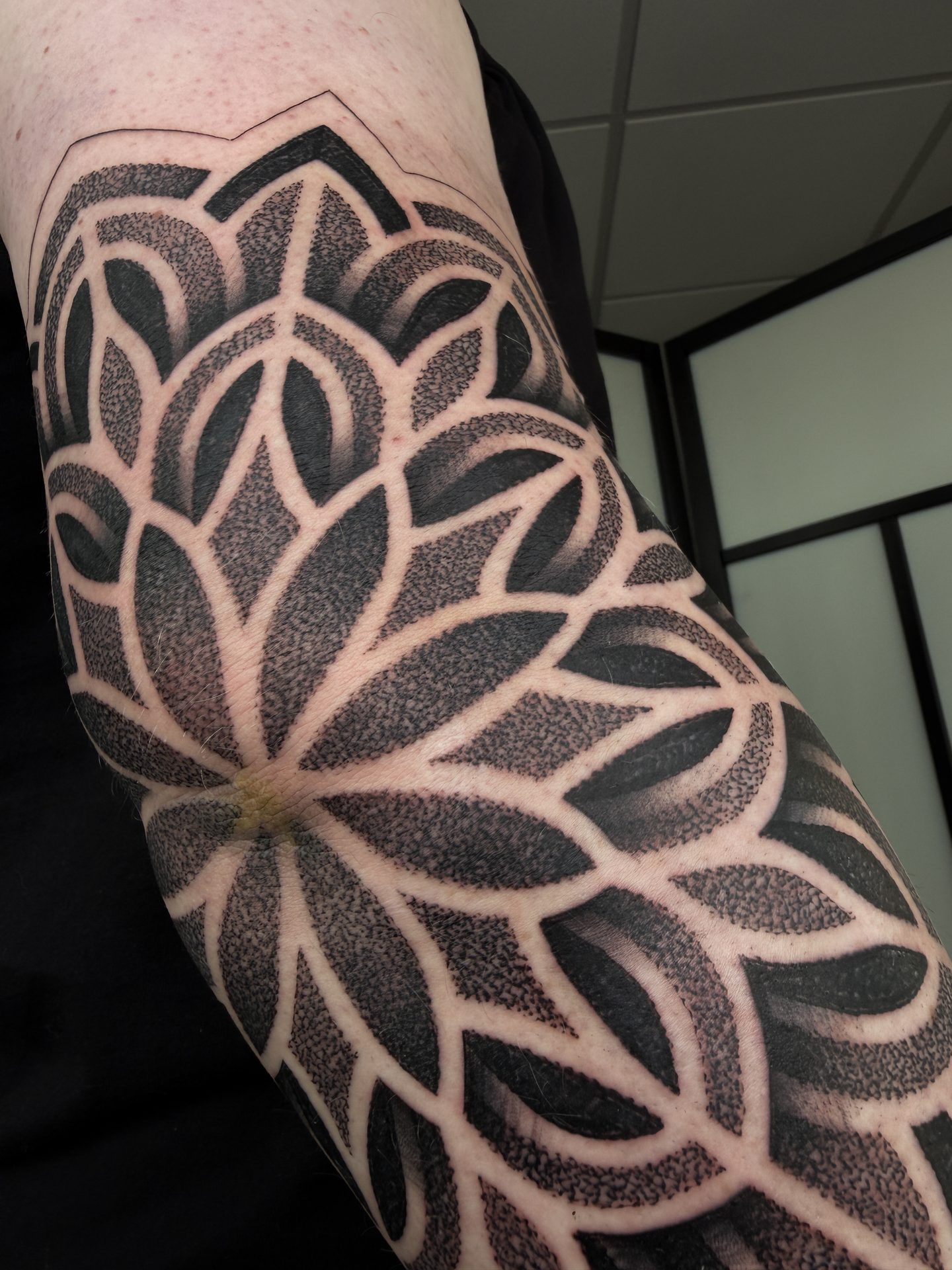 Large mandala elbow piece by Liam Couper