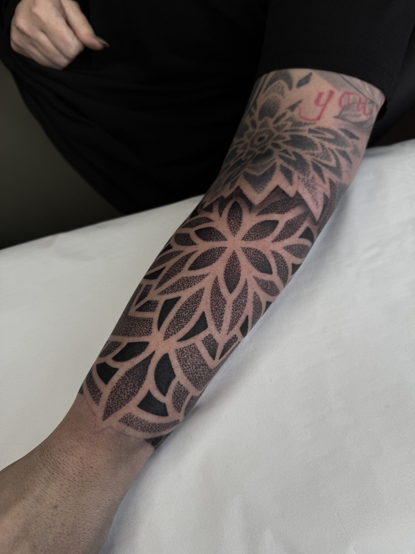 Dotwork mandala forearm piece by Liam Couper