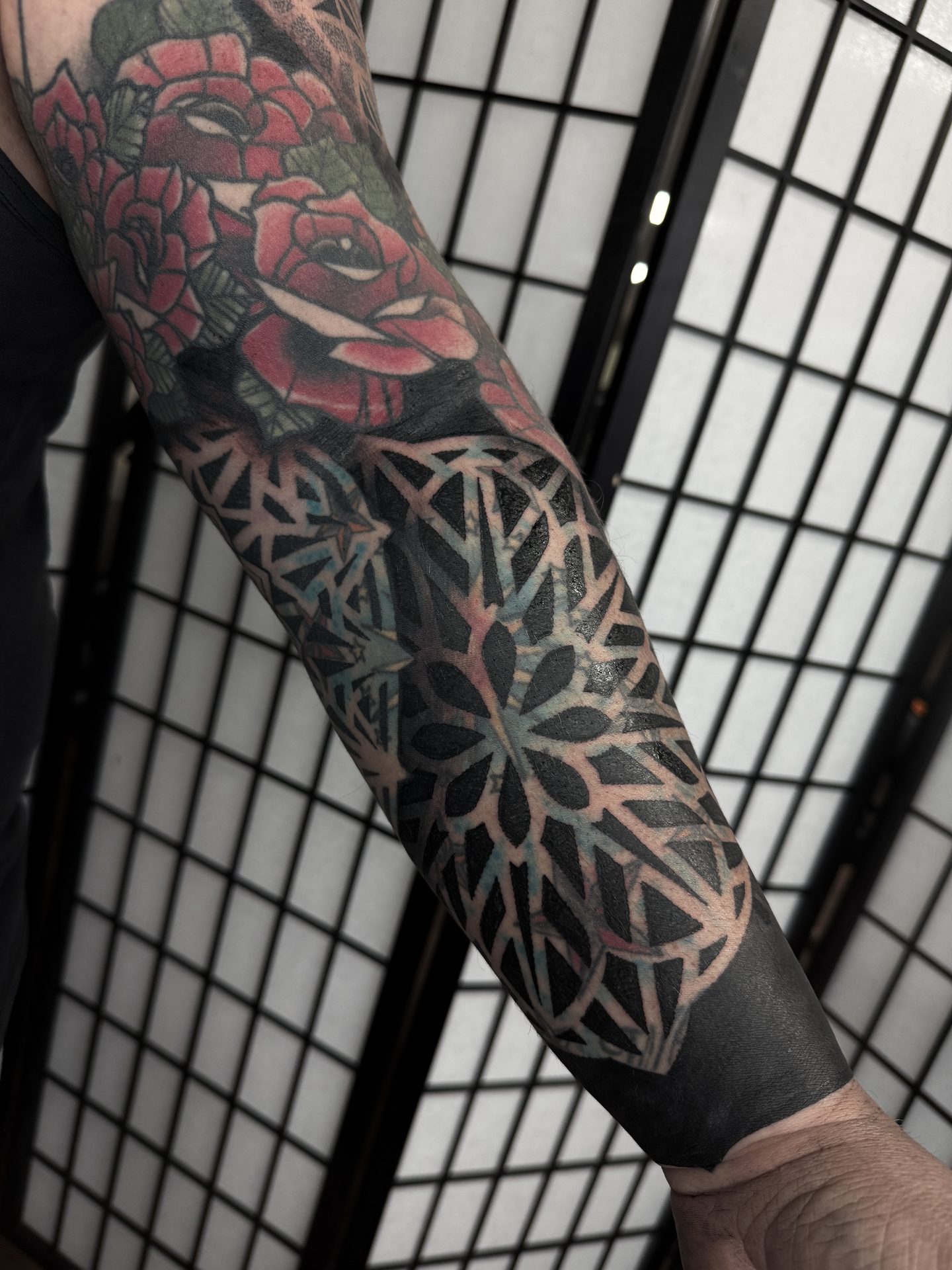 Mandala and dotwork full sleeve tattoo by Liam Couper