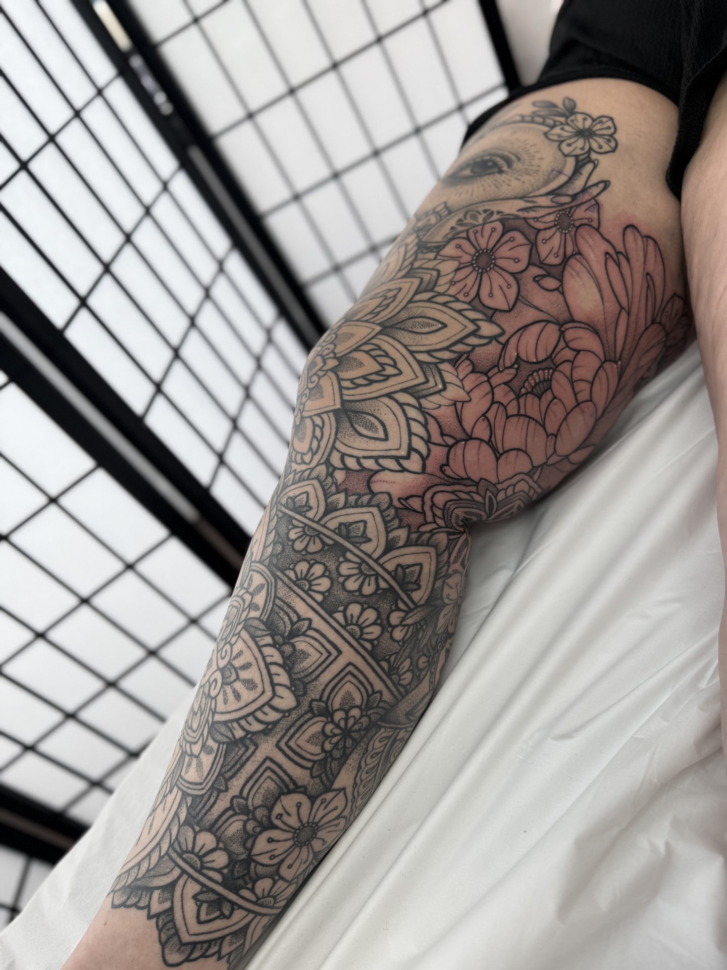 Ornamental leg sleeve from behind by Liam Couper, Fife